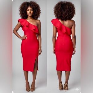 Chic One-Shoulder Red Dress